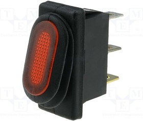 R1370B801R, ROCKER; SPST; Pos: 2; ON-OFF; 10A/250VAC; red; IP65; neon lamp; 50m?