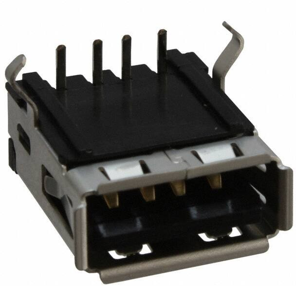 676430910, Разъем USB тип А розетка,4 контакта, угловой монтаж в отверстие 4 провода 1 порт лоток