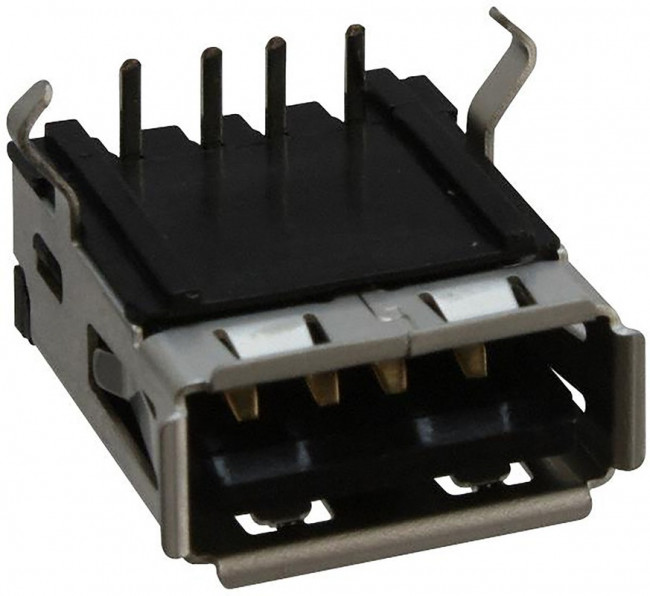 676430910, Разъем USB тип А розетка,4 контакта, угловой монтаж в отверстие 4 провода 1 порт лоток