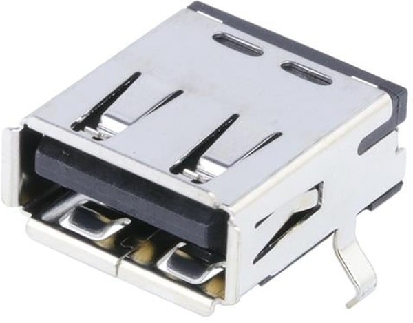 676430910, Разъем USB тип А розетка,4 контакта, угловой монтаж в отверстие 4 провода 1 порт лоток