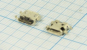 Разъем microUSB розетка, тип B, контакты 7C4HP, на плату, угловой, SMD, microUSBB7SAD
