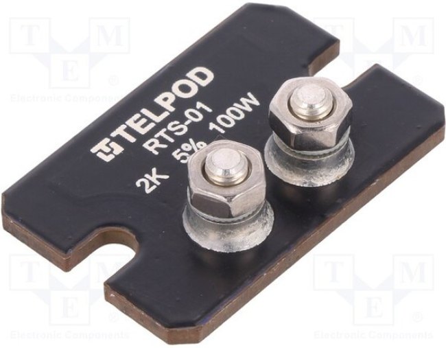 RTS-01-100-2K-5-5A, Резистор: thick film, винтами, 2кОм, 100Вт, ±5%, 38x25x2мм, винт М4