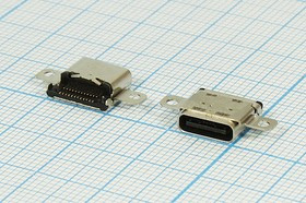 Гнездо USB 3.1, Тип C, угловое, 24 контакта, на плату; №14375 гн USB \C 3,1\24P2C\плат\ угл\SMD\USB C-3,1SAD3