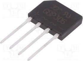 GBP306-YAN, Диодный мост: однофазный, Urmax: 600В, If: 3А, Ifsm: 90А, плоские