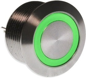 PVT4FW4SS331, Pushbutton Switches Pushbutton Anti-vandal 19mm Illuminated Crisp Tactile Response 50mA, 24VDC, SPST Off-(On), 490gf, IP65, Wi