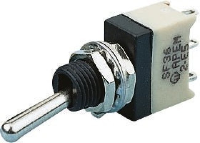 SF39S010000, Switch Toggle ON OFF ON SPDT Long Lever Solder Lug 5A 250VAC 30VDC Panel Mount with Threads SF39S010000, Switch Toggle ON OFF ON SPDT Long Lever Solder Lug 5A 250VAC 30VDC Panel Mount with Threads