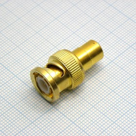 BNC штекер - RCA гнездо gold, ВЧ переходник BNC штекер в RCA гнездо, золотистый.