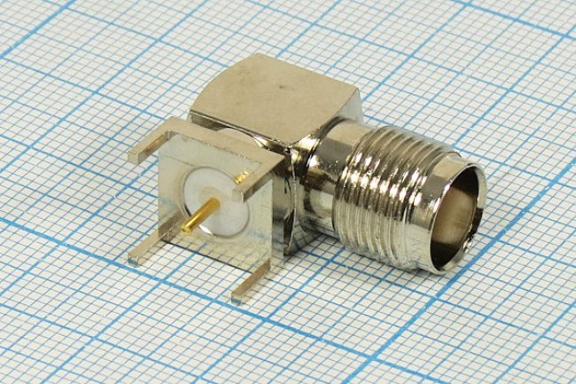 Разъем TNC розетка, 1P4C, h19.1mP11x11дл23.7, на плату, угловой, металл