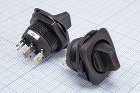 Выключатель рычажный, 12В, 10А, ON-OFF, d20, с подсветкой красной СД, 2T2C, R13-135PBB; №1483 ПРыч\ 12В\10А\ON- OFF\d20\ILкрСД\ 2T2C\R13-135