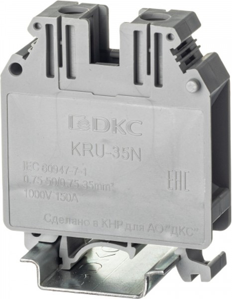 Клемма проходная винтовой зажим 2 точки подключения 35кв.мм сер. DKC KRU-35N