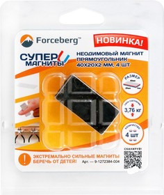 Неодимовый магнит прямоугольник 40х20х2 мм, 4 шт, Forceberg