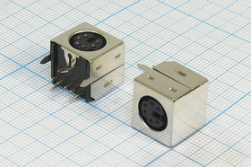 Разъем (miniDIN) MCC-5239.6P [S-VHS] розетка, контакты 6HP, монтаж на плату, угловой,экранированный, MCC-5239.6P [S-VHS]