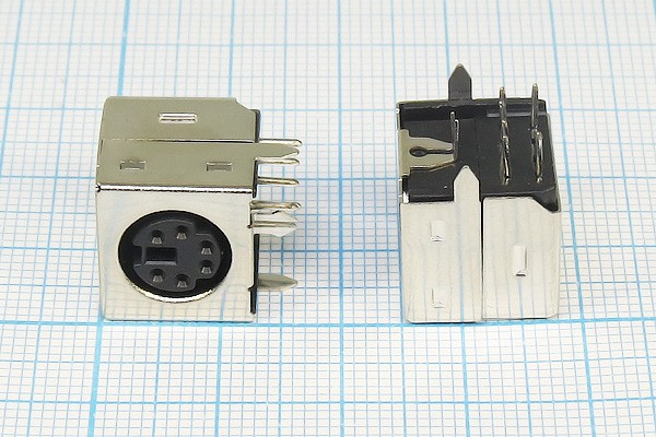 Разъем (miniDIN) MCC-5239.6P [S-VHS] розетка, контакты 6HP, монтаж на плату, угловой,экранированный, MCC-5239.6P [S-VHS]