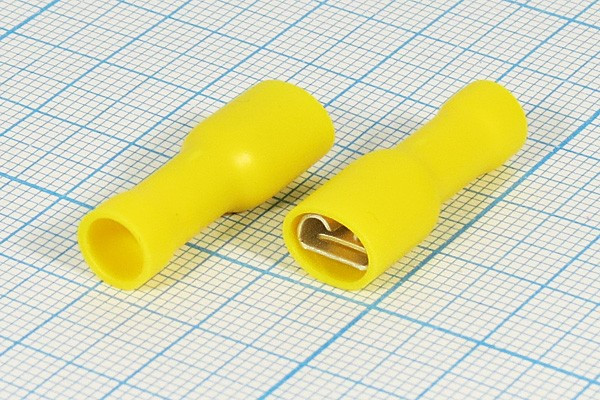 Клемма розетка, 6,4x0,8, обжимная, изолированная желтая Клемма розетка, 6,4x0,8, обжимная, изолированная желтая