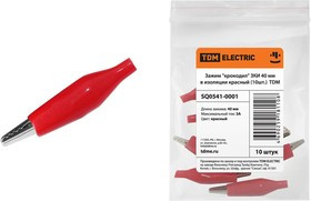 SQ0541-0001, Зажим "крокодил" ЗКИ 3А 40мм в изоляции красный (10шт)