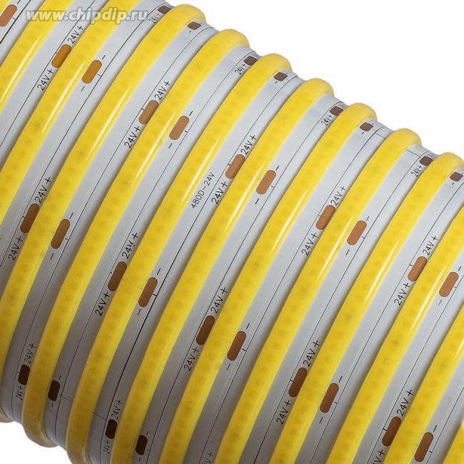 Светодиодная лента COB MAKSILED ML-R480-COB-WW-S 24В, 480д/м, 10Вт/м, IP20, 900лм/м, 3000K, теплый белый, 1м
