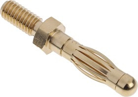 22.1053, Gold Male Banana Plug, 4 mm Connector, Screw Termination, 50A, Gold Plating