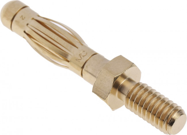 22.1053, Gold Male Banana Plug, 4 mm Connector, Screw Termination, 50A, Gold Plating