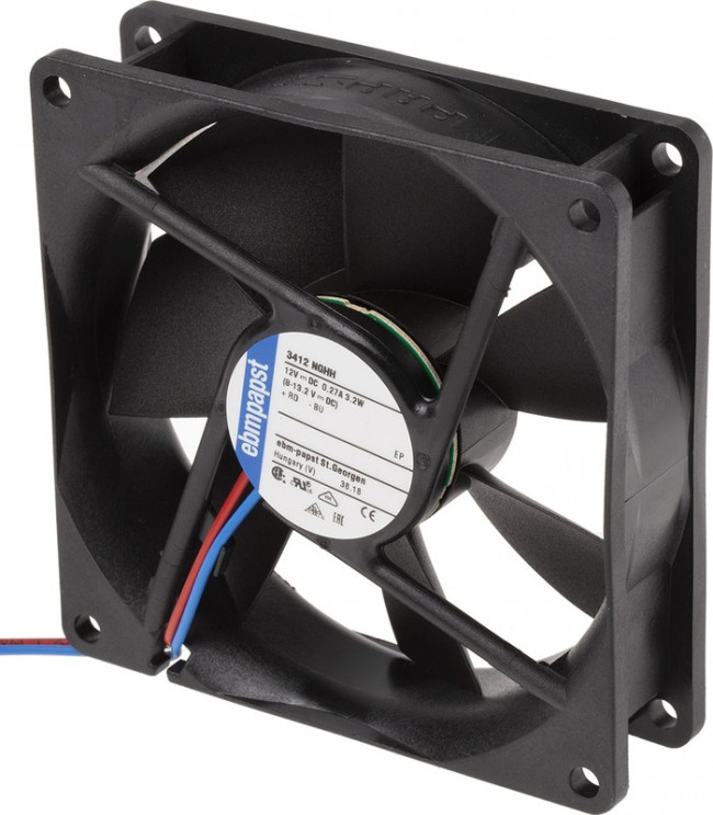 3412NGHH, Вентилятор осевой, 92х92х25мм,12В, DC, 3.2Вт, скольжения, 3250об/мин, 2 провода 3412NGHH, Вентилятор осевой, 92х92х25мм,12В, DC, 3.2Вт, скольжения, 3250об/мин, 2 провода