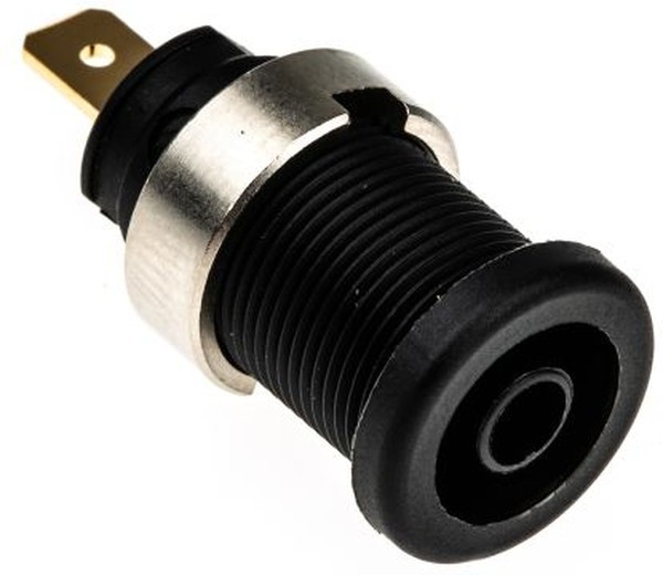 972355100, Black Female Banana Socket, 4 mm Connector, Tab Termination, 25A, 1000V ac/dc, Gold 972355100, Black Female Banana Socket, 4 mm Connector, Tab Termination, 25A, 1000V ac/dc, Gold