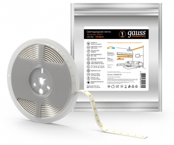 Лента LED Elementary 2835 120-SMD 9.6W 12V 5м DC SQ355000110 Лента LED Elementary 2835 120-SMD 9.6W 12V 5м DC SQ355000110