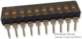 A6T0102, DIP / SIP переключатель, 10 схем(-а), Ползунок, Сквозное Отверстие, SPST, 24 В DC, 25 мА A6T0102, DIP / SIP переключатель, 10 схем(-а), Ползунок, Сквозное Отверстие, SPST, 24 В DC, 25 мА