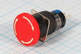 Выключатель кнопочный 220В, 3,0А, OFF-ON, d16, красный, 3C, SLD16Y-11ZS