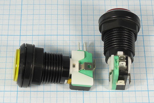 Кнопка без фиксации, зеленая с подсветкой SPDT, ON-(OFF)/OFF-(ON), 220В/5А; №1854 G ПКн\250\ 5\(SPDT)\d24\чер\ ILзел12В\\5T\\