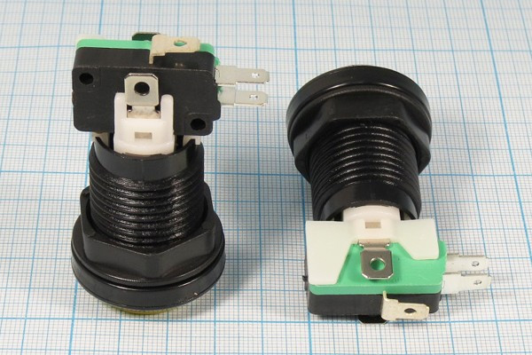 Кнопка без фиксации, зеленая с подсветкой SPDT, ON-(OFF)/OFF-(ON), 220В/5А; №1854 G ПКн\250\ 5\(SPDT)\d24\чер\ ILзел12В\\5T\\