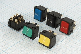 Переключатель клавишный 2-х полюсный, 6T, 250В/6А, 2хON-OFF-ON, черный/желтый, MRS-203A; №2657 Y ПКл\\ 6\2xON-OFF-ON\\чер\ жел\\6T\MRS-203A\