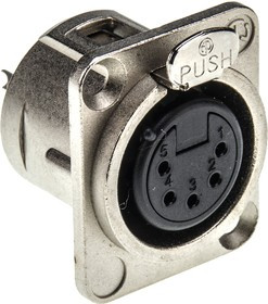 NC5FDL1, Panel Mount XLR Connector, Female, 50 V, 5 Way, Gold over Nickel Plating NC5FDL1, Panel Mount XLR Connector, Female, 50 V, 5 Way, Gold over Nickel Plating