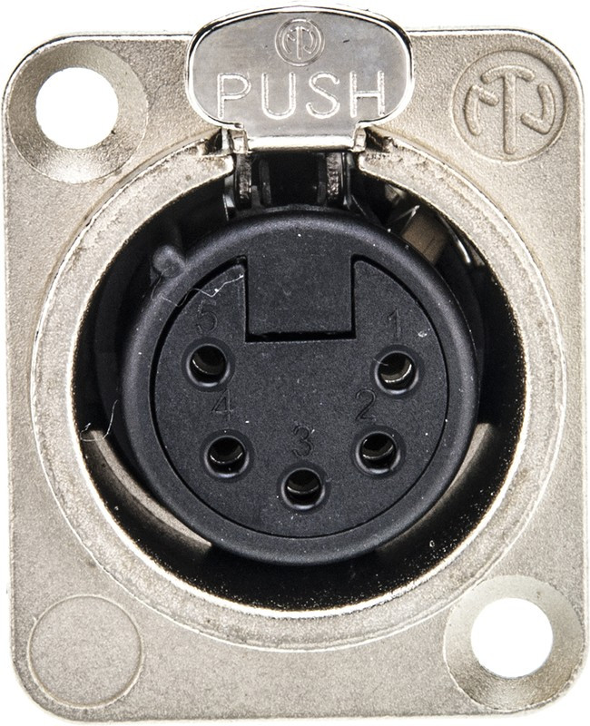 NC5FDL1, Panel Mount XLR Connector, Female, 50 V, 5 Way, Gold over Nickel Plating NC5FDL1, Panel Mount XLR Connector, Female, 50 V, 5 Way, Gold over Nickel Plating