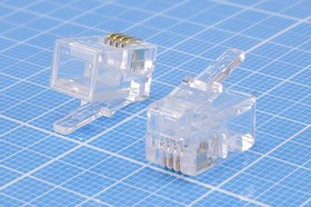 Штекер телефонный 4P4C, кабель/обж, TP4P4C; №843 штек телеф 4P4C\\каб/обж\TP4P4C