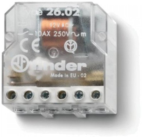 26.04.8.012.0000, Шаговое электромеханическое реле; 2NO 10А, 4 состояния; контакты AgNi; питание 12В АC; монтаж в коробке; степень защиты IP
