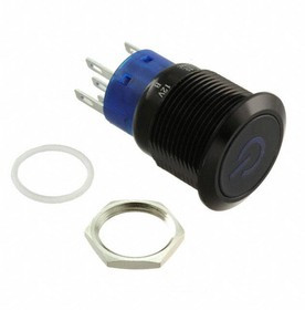 ULV4F2B11544, Pushbutton Switches Anti-vandal, SPDT, On-(On), Panel Mount, Front, Black, LED, Blue, IP67