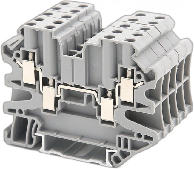 Клемма проходная винтовой зажим 4 точки подключения 2.5кв.мм сер. (уп.40шт) DKC TUR-2.5-QUATTRO