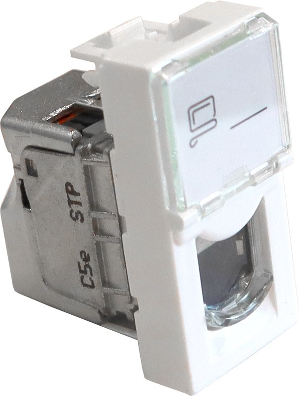 Вставка Mosaic 22.5x45, RJ-45 STP, кат.5e, со шторкой и увеличенным окном маркировки, белая