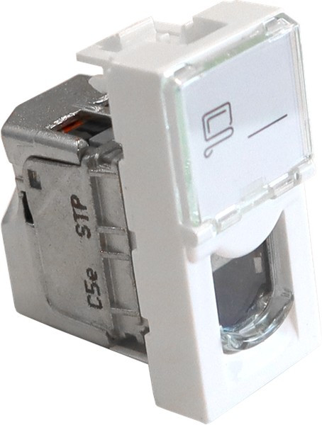 Вставка Mosaic 22.5x45, RJ-45 STP, кат.5e, со шторкой и увеличенным окном маркировки, белая