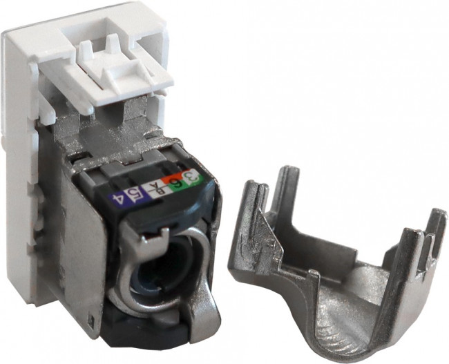 Вставка Mosaic 22.5x45, RJ-45 STP, кат.5e, со шторкой и увеличенным окном маркировки, белая