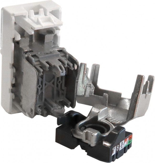 Вставка Mosaic 22.5x45, RJ-45 STP, кат.5e, со шторкой и увеличенным окном маркировки, белая