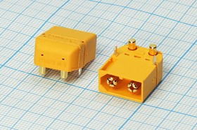 Разъем питания DC вилка , 2P2C, на плату, угловой, XT-60PW-M