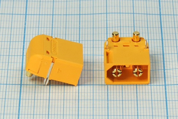 Разъем питания DC вилка , 2P2C, на плату, угловой, XT-60PW-M