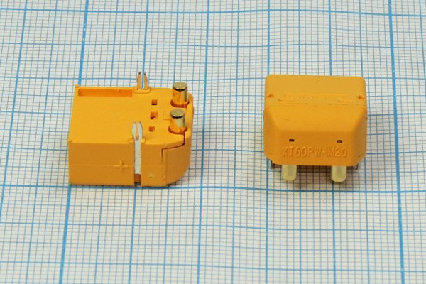 Разъем питания DC вилка , 2P2C, на плату, угловой, XT-60PW-M