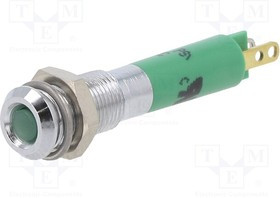 19000351, Индикат.лампа: LED; плоский; зеленый; 24ВDC; O6мм; металл