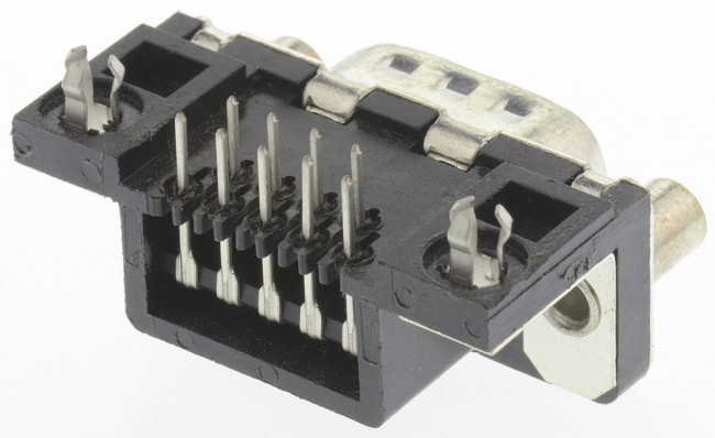 D09P13A4GV00LF, Разъем D-Sub; PIN: 9; гнездо; "папа"; на панель; угловой 90°; пайка; 5А