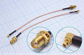 Переходник антенный угловой MMCX-SMA с кабелем длиной 0.15м; №4476 шнур штек MMCX угл-гн SMA пан\0,15м\Au/мет\\