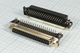 ГнездоD-SUB, 37HP, на плату, угл 7,2мм, DRB-37FA; №988 гн D-SUB\37HP\\плат\угл 7,2мм\DRB-37FA