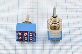 Рычажный переключатель (тумблер), 220В, 3А, переключение ON-OFF-ON, d 6.4, металлический, контакты 9C, MTS-303