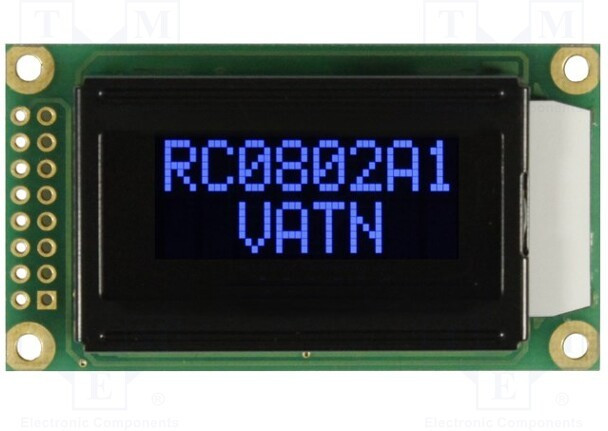 RC0802A1-LLB-JWVE, Дисплей: LCD, алфавитно-цифровой, VA Negative, 8x2, 58x32x13,2мм