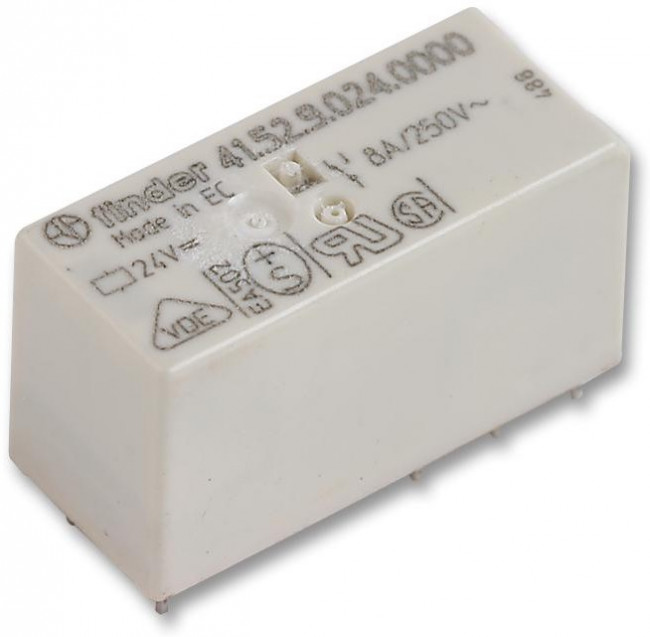 Finder, Низкопрофильное реле; 2 перекидных контакта 8А ;= 24В DC; - герметичное, 415290240010 Finder, Низкопрофильное реле; 2 перекидных контакта 8А ;= 24В DC; - герметичное, 415290240010